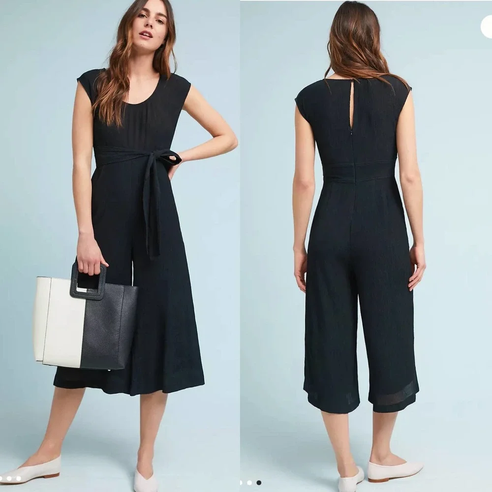 Anthropologie Abbey crepe wide leg crop scoopneck jumpsuit